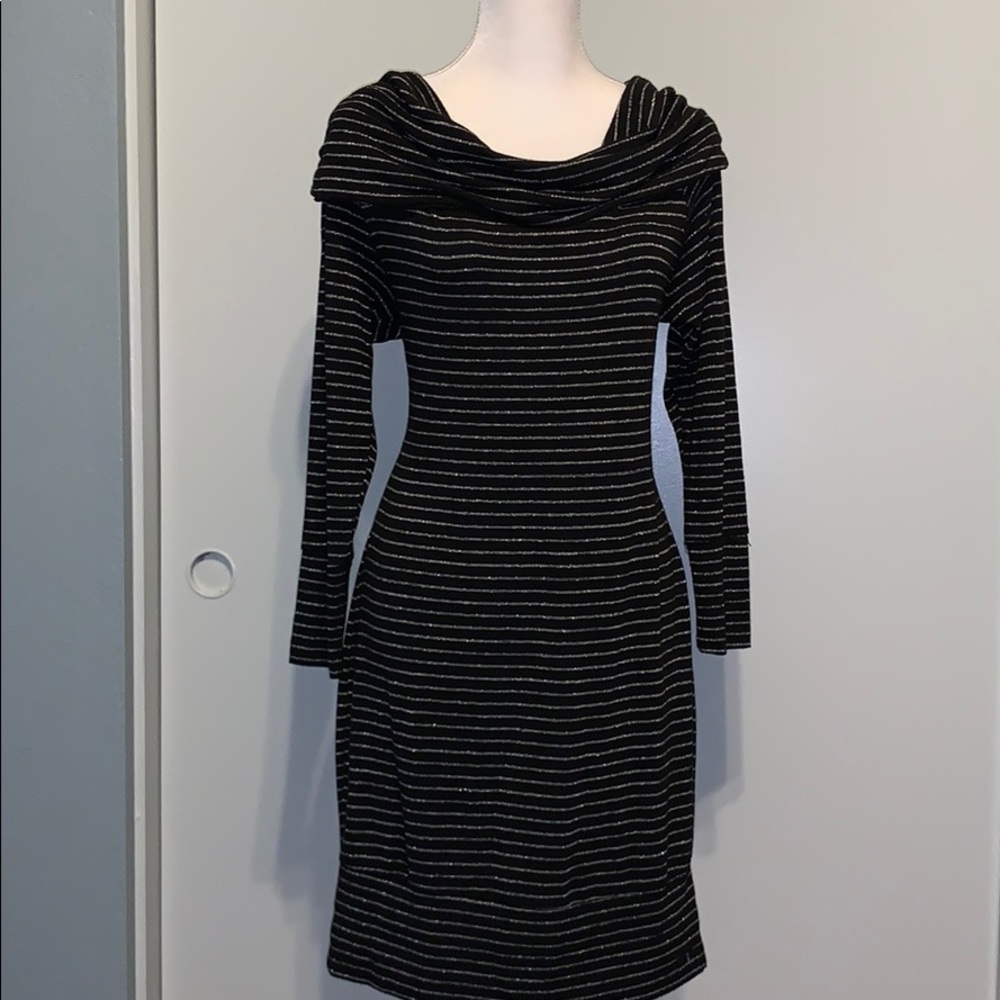 Torrid Long Sleeve Black w/Silver Stripes Dress